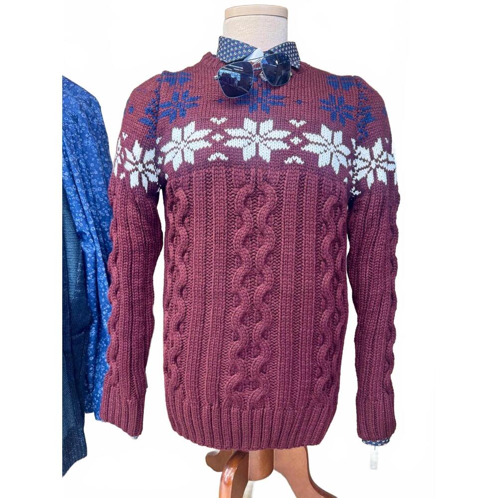 NEW SPAZIO men's snowflake sweater in burgundy